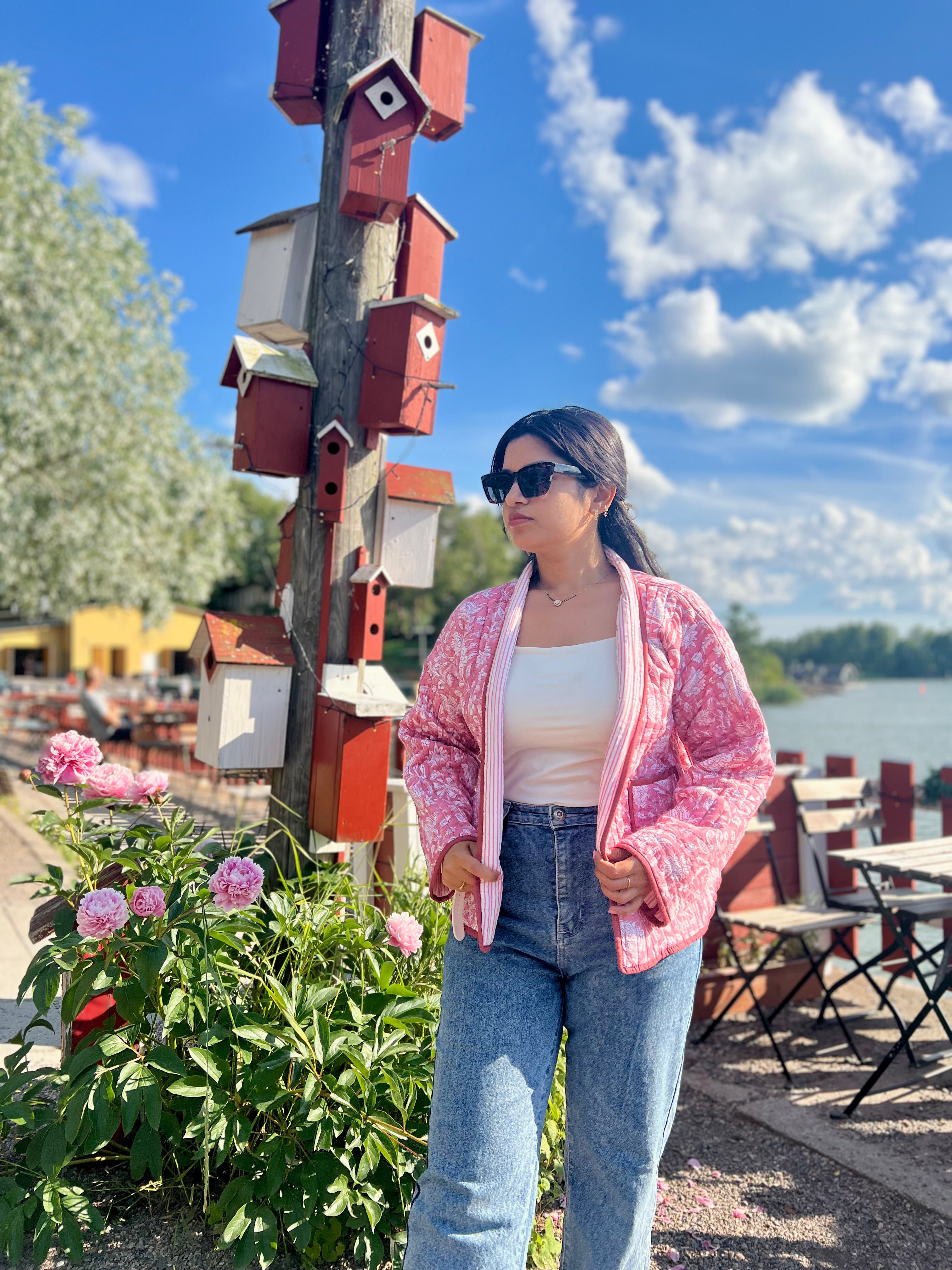 Love & Checks Pink Quilted Reversible Jacket