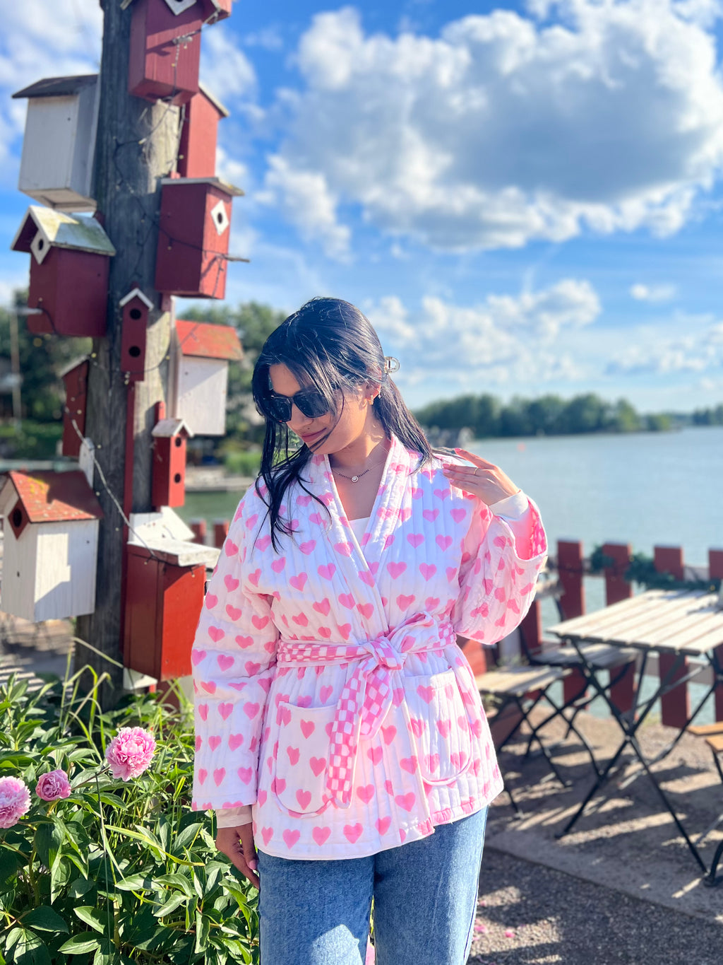 Love & Checks Pink Quilted Reversible Jacket