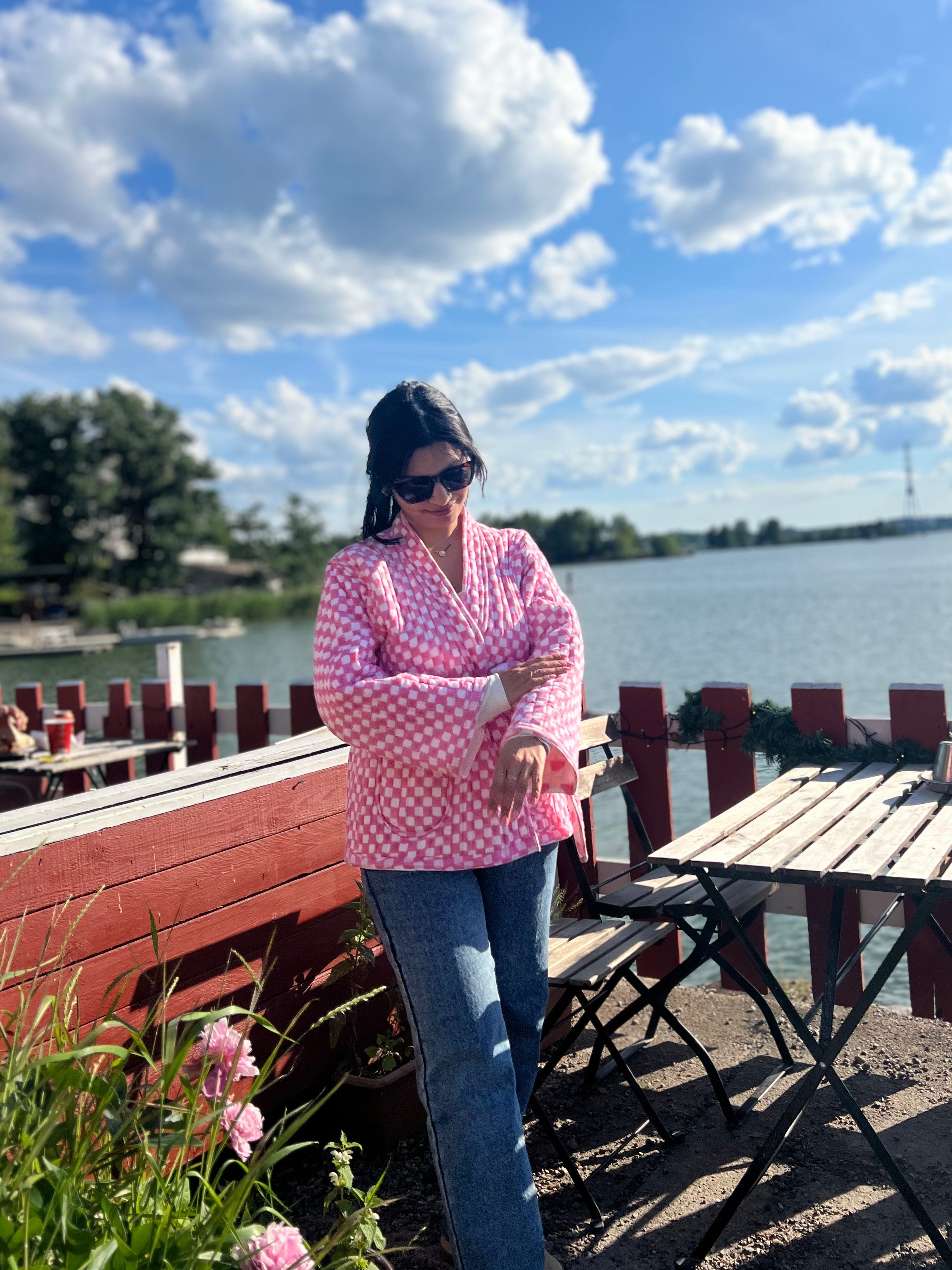 Love & Checks Pink Quilted Reversible Jacket