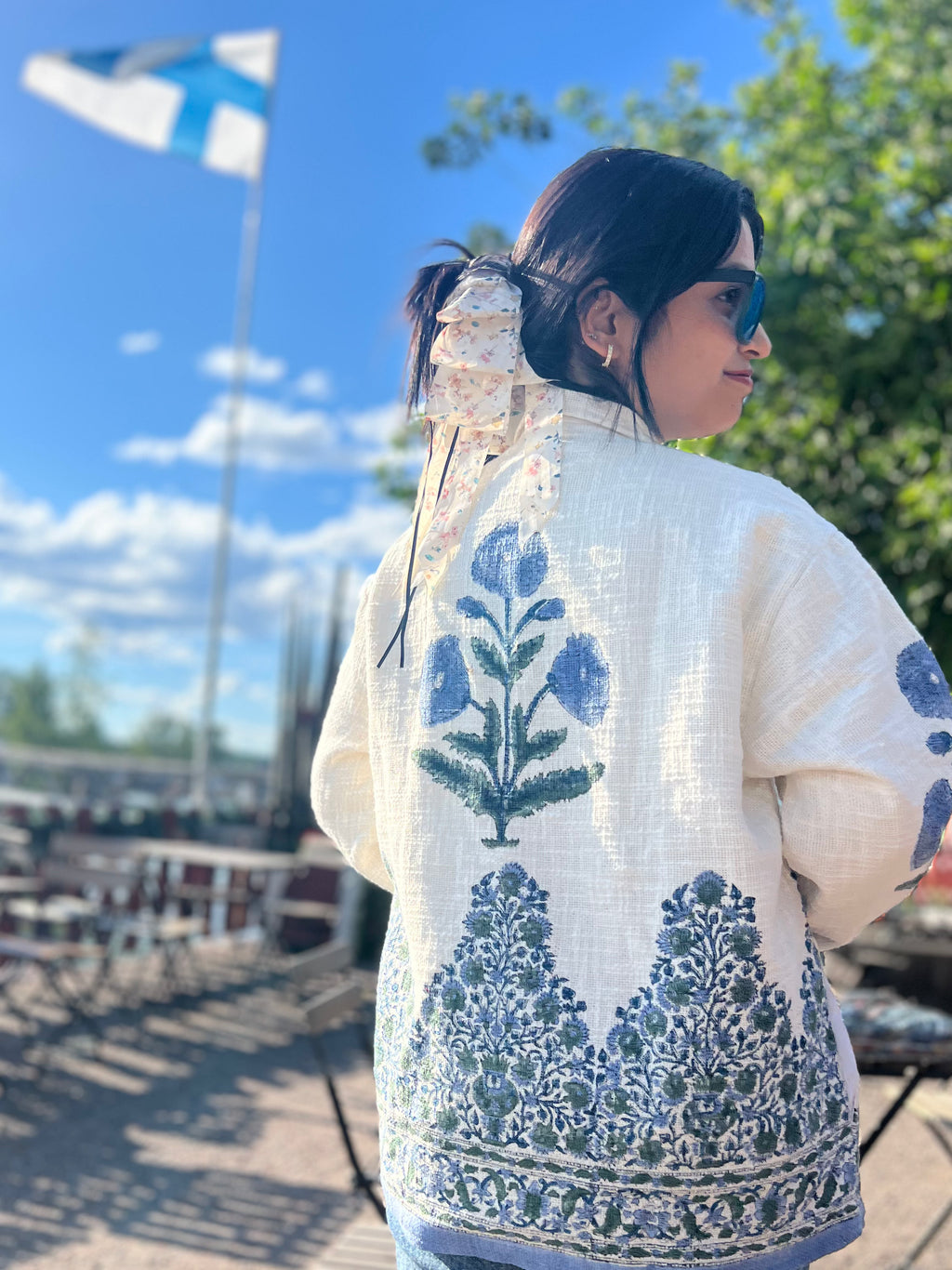 Khadi White and  Blue Shirt Jackets
