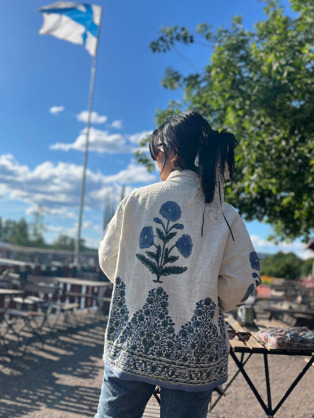 Khadi White and  Blue Shirt Jackets