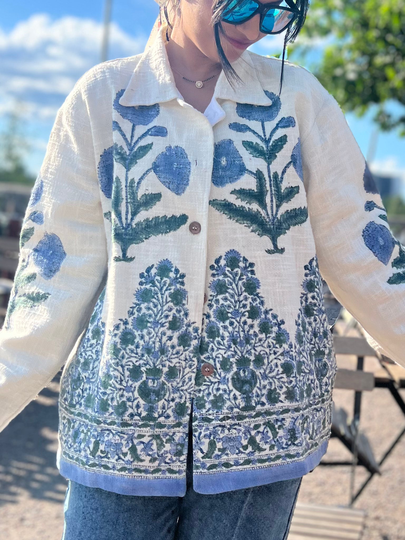 Khadi White and  Blue Shirt Jackets
