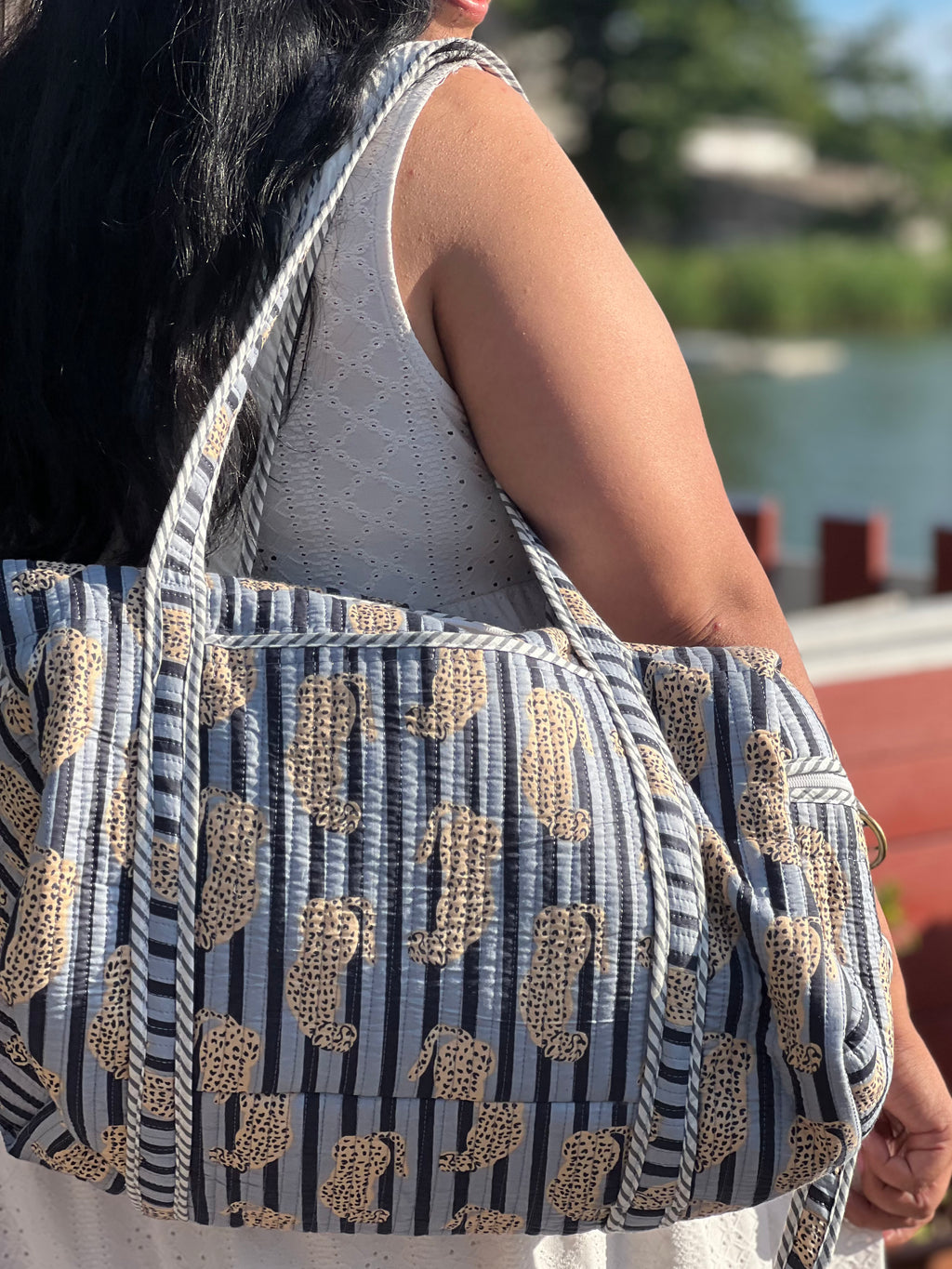 Gray and Navy  Leopard  Weekend Duffel Bag