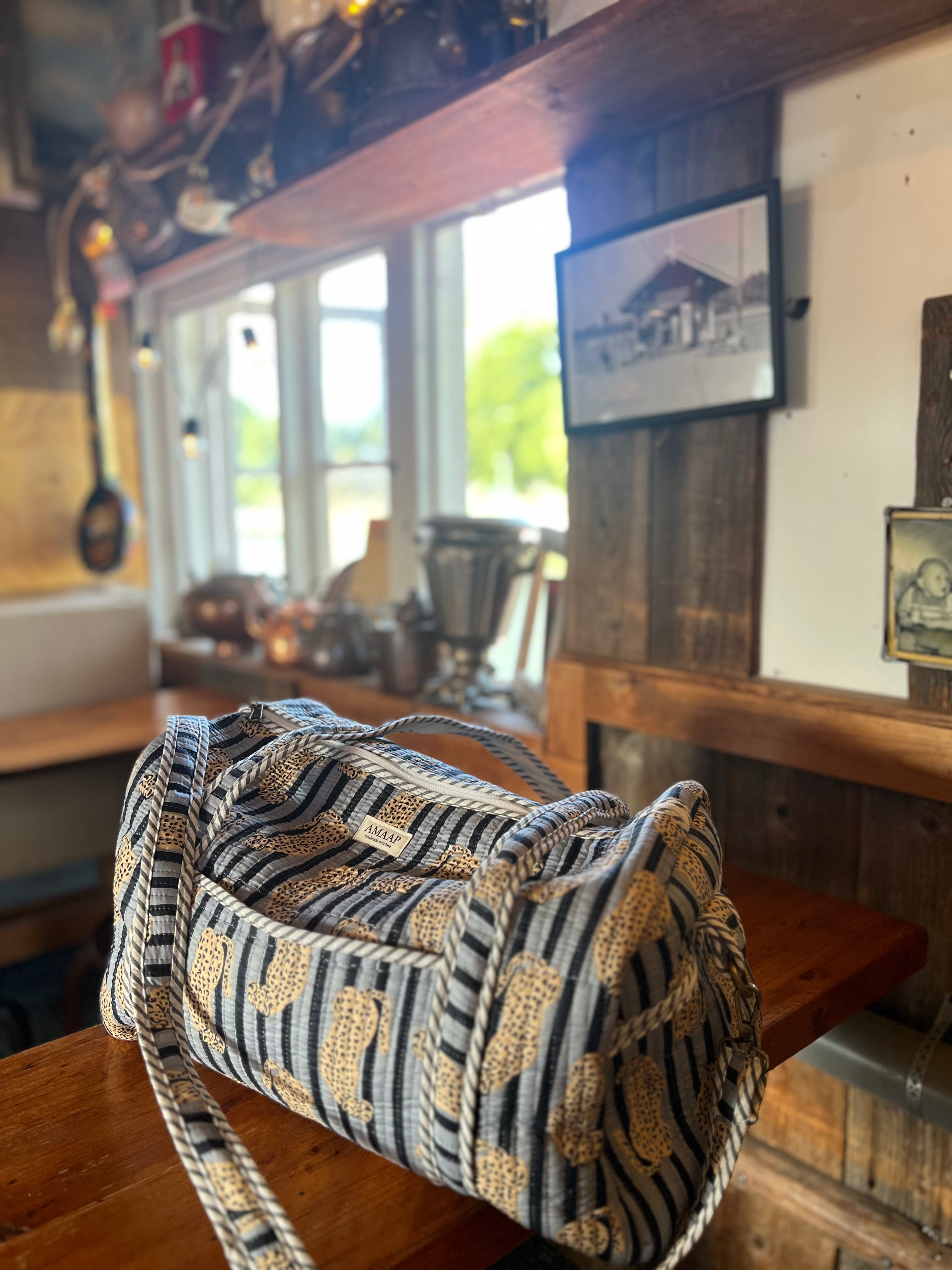 Gray and Navy  Leopard  Weekend Duffel Bag