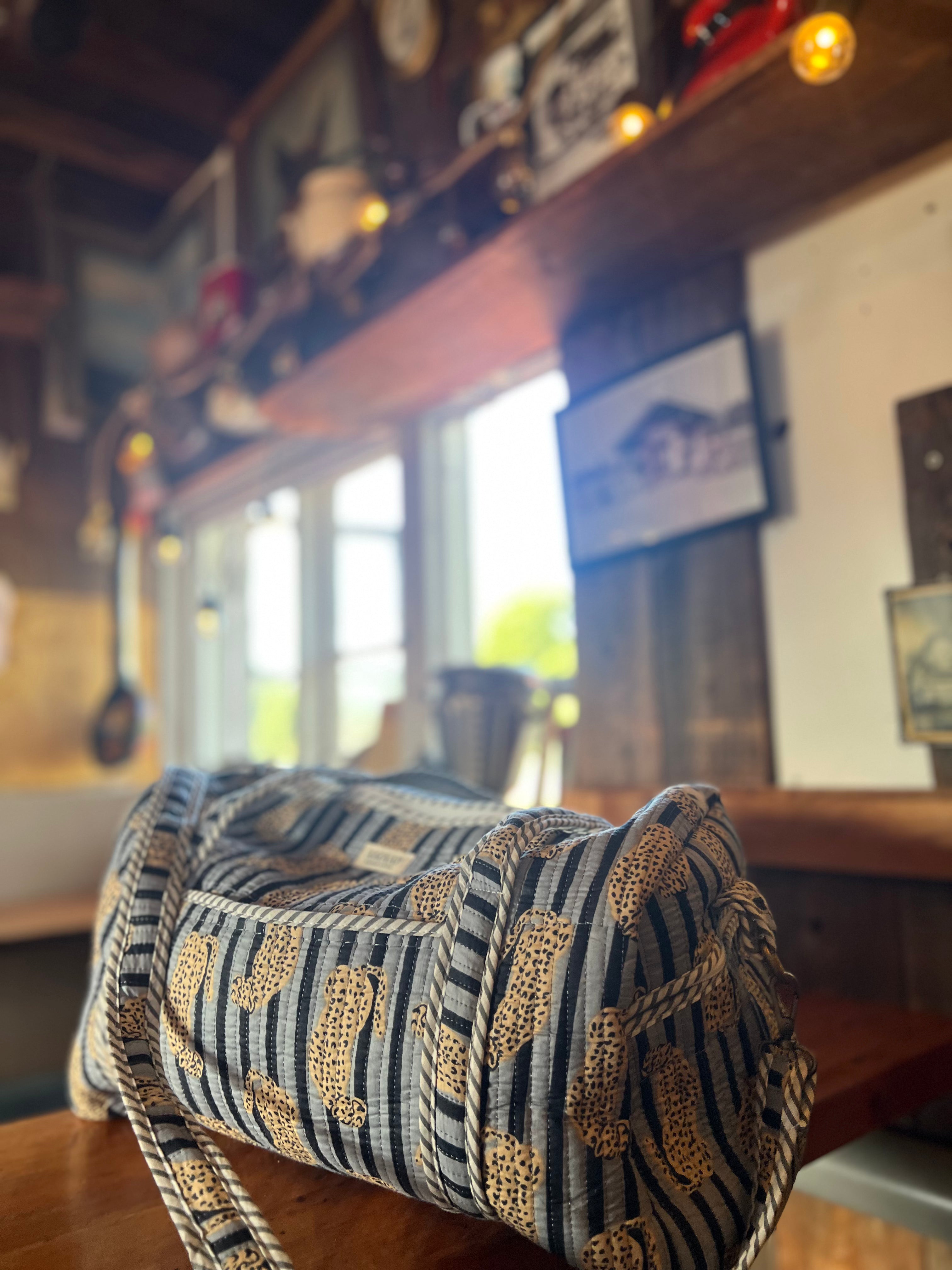 Gray and Navy  Leopard  Weekend Duffel Bag