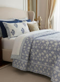 Gray Double Flat sheet with flowers - Parcale cotton