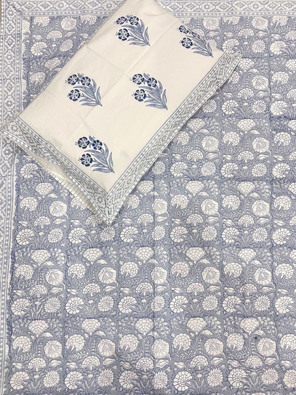 Gray Double Flat sheet with flowers - Parcale cotton