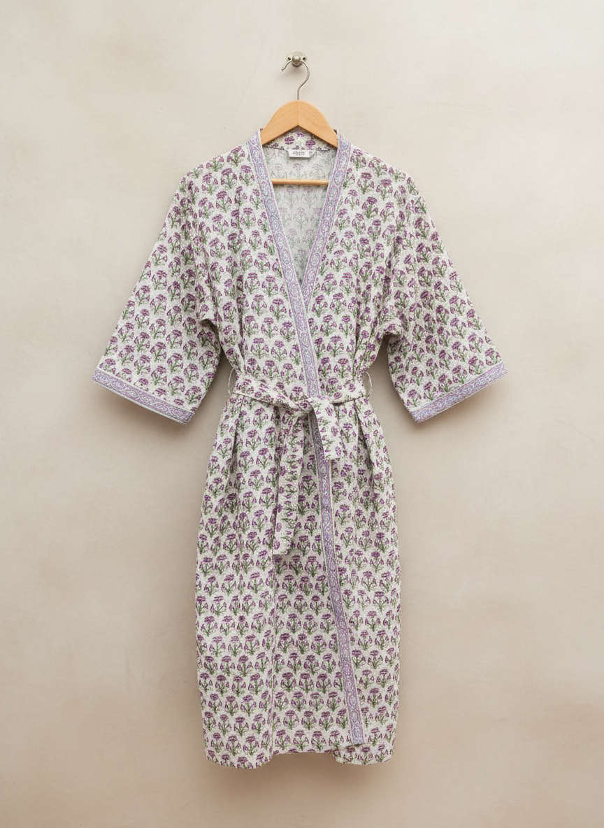 Waffle Cotton Robe - Rosebud Garden