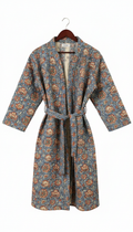 Gray Quilted robe with Orange rose