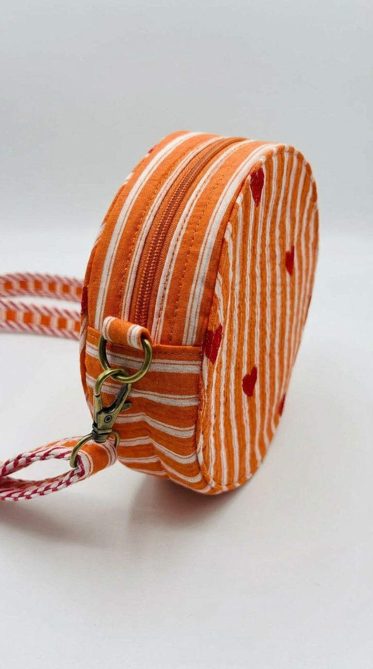 Orange hearts round pouch bag