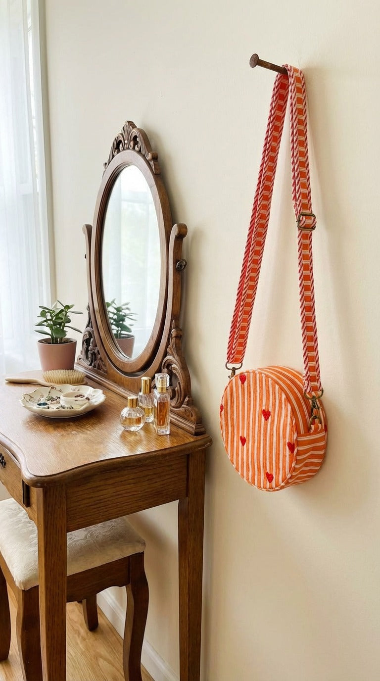 Orange hearts round pouch bag